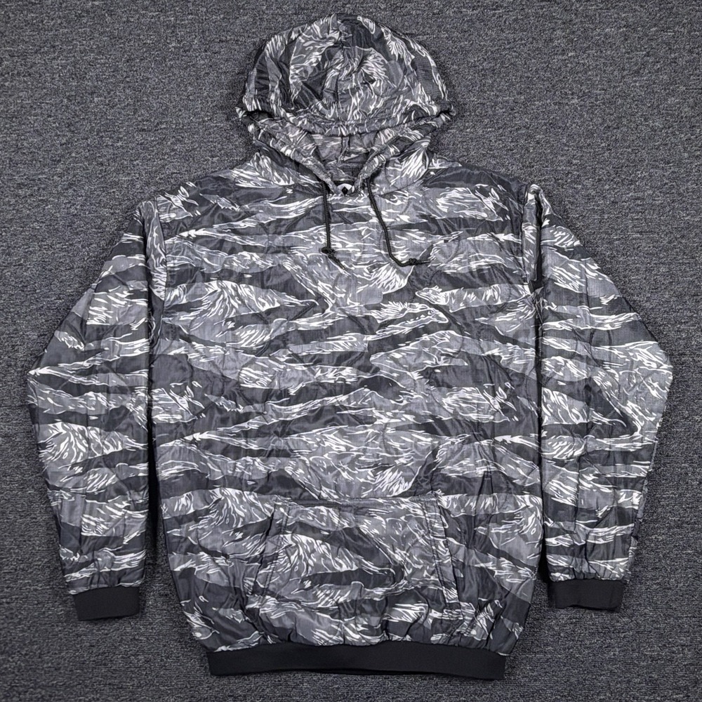 Zero Foxtrot Contraband Hoodie Mens Large Black Gray Camo Woobie Quilted Puffer
